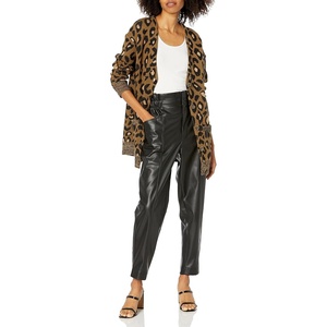 image:imageCable Stitch Womens Oversized Button Front Leopard Plaid Print Sweater Cardigan with Pockets VNeck Jacquard Coatigan Medium Multi Olive